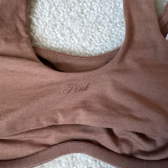 NWT VS Pink Wired Unlined Scoop Bra Small DD Brown T-shirt Material - Picture 4 of 5
